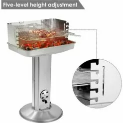 PESCE Barbecue Colonne, Barbecue à Charbon, Barbecue Sur Pied En Acier Inoxydable, Réglable En Hauteur, Avec Cendrier Et Régulateur De Ventilation, 57*38*89,5 Cm -France Barbecue Soldes Boutique 60169981 5