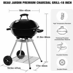 PESCE Barbecue à Charbon De Bois 45 * 80cm Noir Pour Pique-Nique Barbecue à Billes Pour Charbon De Bois De Diamètre Avec Bac à Cendres Amovible Pour Barbecue Rond à Grille Avec Surface De Gril -France Barbecue Soldes Boutique 60170072 3