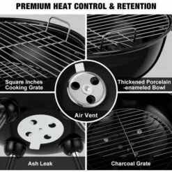 PESCE Barbecue à Charbon De Bois 45 * 80cm Noir Pour Pique-Nique Barbecue à Billes Pour Charbon De Bois De Diamètre Avec Bac à Cendres Amovible Pour Barbecue Rond à Grille Avec Surface De Gril -France Barbecue Soldes Boutique 60170072 4
