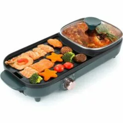 PESCE Gril Électrique,Hot Pot BBQ 2 En 1 Gril Portatif Electric Smokeless Grill Pot Chaud D'Intérieur De Gril 1500W