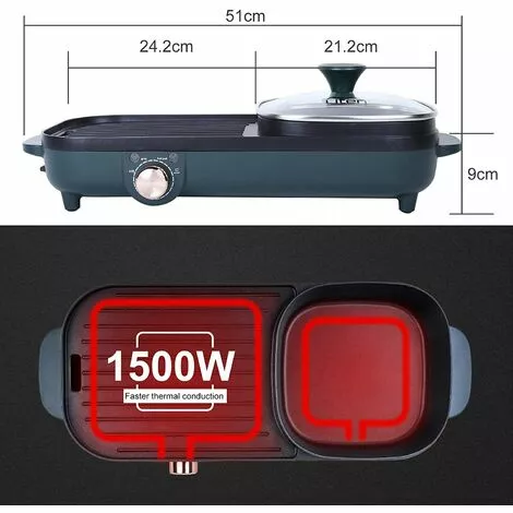 PESCE Gril Électrique,Hot Pot BBQ 2 En 1 Gril Portatif Electric Smokeless Grill Pot Chaud D'Intérieur De Gril 1500W 5 PESCE Gril Électrique,Hot Pot BBQ 2 En 1 Gril Portatif Electric Smokeless Grill Pot Chaud D'Intérieur De Gril 1500W – Image 3
