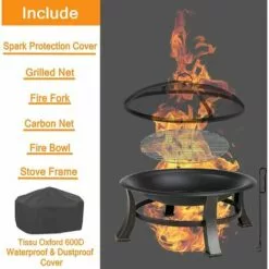 PESCE Brasero Exterieur Terrasse BBQ Φ76cm, Brasero De Jardin, Braséro Barbecue Avec Grill Acier Inoxydable 304, Couverture Étanche En Tissu Oxford 600D, Couvercle De Protection Contre Les Étincelles, Poker -France Barbecue Soldes Boutique 60170190 3