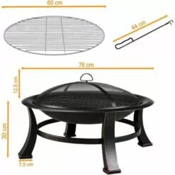 PESCE Brasero Exterieur Terrasse BBQ Φ76cm, Brasero De Jardin, Braséro Barbecue Avec Grill Acier Inoxydable 304, Couverture Étanche En Tissu Oxford 600D, Couvercle De Protection Contre Les Étincelles, Poker -France Barbecue Soldes Boutique 60170190 4