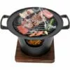 PESCE Poêles à Rôtir De Table Gril De Barbecue De Style Japonais Antiadhésif, Gril De Barbecue Au Charbon De Bois Multifonctionnel Avec Base Isolante En Bois, Gril De Barbecue En Fonte D'aluminium