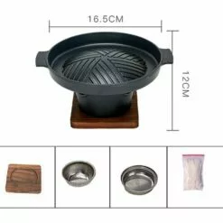 PESCE Poêles à Rôtir De Table Gril De Barbecue De Style Japonais Antiadhésif, Gril De Barbecue Au Charbon De Bois Multifonctionnel Avec Base Isolante En Bois, Gril De Barbecue En Fonte D'aluminium -France Barbecue Soldes Boutique 60170291 2