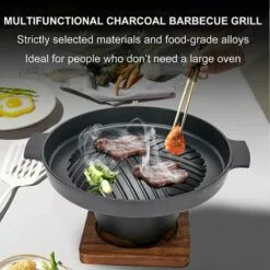 PESCE Poêles à Rôtir De Table Gril De Barbecue De Style Japonais Antiadhésif, Gril De Barbecue Au Charbon De Bois Multifonctionnel Avec Base Isolante En Bois, Gril De Barbecue En Fonte D'aluminium -France Barbecue Soldes Boutique 60170291 5