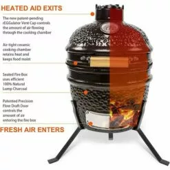 GREADEN KAMADO Ø 34 Cm Gril Barbecue Fumoir Céramique & Inox ,Thermomètre Inclus 32 X 32 X 39 Cm Pour 2 à 3 Personnes - Noir -France Barbecue Soldes Boutique 64093545 3