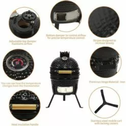 GREADEN KAMADO Ø 34 Cm Gril Barbecue Fumoir Céramique & Inox ,Thermomètre Inclus 32 X 32 X 39 Cm Pour 2 à 3 Personnes - Noir -France Barbecue Soldes Boutique 64093545 4
