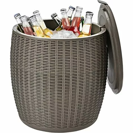 RELAX4LIFE Cool Bar Seau à Glace 45L Avec Couvercle Amovible Ø38cm, Cool Stool Glacière Avec Bouchon De Drainage Et Conception En Rotin Plastique Résistant Aux UV Pour Piscine, Terrasse, Patio (Brun) 4 RELAX4LIFE Cool Bar Seau à Glace 45L Avec Couvercle Amovible Ø38cm, Cool Stool Glacière Avec Bouchon De Drainage Et Conception En Rotin Plastique Résistant Aux UV Pour Piscine, Terrasse, Patio (Brun) – Image 2