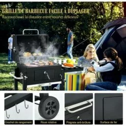 RELAX4LIFE Barbecue Au Charbon De Bois Réglable Avec Thermomètre Et Évent, Grill Barbecue Avec Étagère Latérale Et Crochets, Barbecue Mobile Avec Poignée Pour Jardin, Camping, 61 X 46 X 53,5 CM 8 RELAX4LIFE Barbecue Au Charbon De Bois Réglable Avec Thermomètre Et Évent, Grill Barbecue Avec Étagère Latérale Et Crochets, Barbecue Mobile Avec Poignée Pour Jardin, Camping, 61 X 46 X 53,5 CM -France Barbecue Soldes Boutique 64130118 2