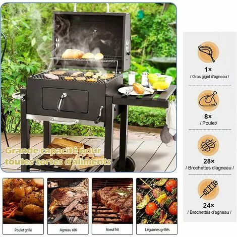 RELAX4LIFE Barbecue Au Charbon De Bois Réglable Avec Thermomètre Et Évent, Grill Barbecue Avec Étagère Latérale Et Crochets, Barbecue Mobile Avec Poignée Pour Jardin, Camping, 61 X 46 X 53,5 CM 5 RELAX4LIFE Barbecue Au Charbon De Bois Réglable Avec Thermomètre Et Évent, Grill Barbecue Avec Étagère Latérale Et Crochets, Barbecue Mobile Avec Poignée Pour Jardin, Camping, 61 X 46 X 53,5 CM – Image 3