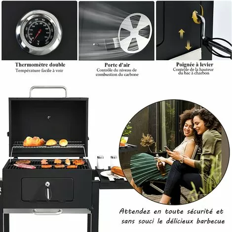RELAX4LIFE Barbecue Au Charbon De Bois Réglable Avec Thermomètre Et Évent, Grill Barbecue Avec Étagère Latérale Et Crochets, Barbecue Mobile Avec Poignée Pour Jardin, Camping, 61 X 46 X 53,5 CM 6 RELAX4LIFE Barbecue Au Charbon De Bois Réglable Avec Thermomètre Et Évent, Grill Barbecue Avec Étagère Latérale Et Crochets, Barbecue Mobile Avec Poignée Pour Jardin, Camping, 61 X 46 X 53,5 CM – Image 4