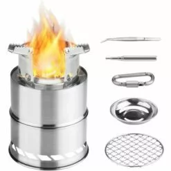 MEZHENG Réchaud De Camping, Pliable Petit Portable Poêle à Bois Inoxydable Pour Barbecue Randonnée Camping Pique-Nique Avec Maille De Barbecue Et Bol D'alcool