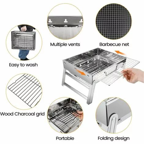 BDD Gril à Charbon, Gril Pliant En Acier Inoxydable, Gril à Charbon De Table, Gril De Cuisson Amovible Pour 2 à 5 Personnes 5 BDD Gril à Charbon, Gril Pliant En Acier Inoxydable, Gril à Charbon De Table, Gril De Cuisson Amovible Pour 2 à 5 Personnes – Image 3