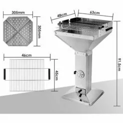 FEMOR Barbecue Colonne, Barbecue à Charbon, Barbecue Sur Pied En Acier Inoxydable, Réglable En Hauteur, Avec Cendrier Et Régulateur De Ventilation, 63 * 48 * 91,5cm -France Barbecue Soldes Boutique 65629493 2