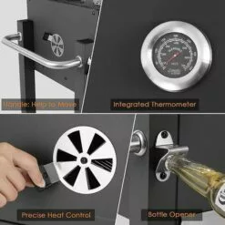 AICOK Barbecue - BBQ Grill 116,3x105,5x55,7 Cm, Avec Étagère Latérale Et Inférieure, Ouvre-Bouteille, Plateau à Charbon Réglable, 3 Grilles En Acier Inoxydable, 2 Roues, Mobilité Facile -France Barbecue Soldes Boutique 65950623 3