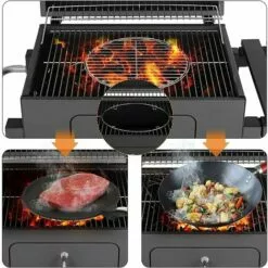 AICOK Barbecue - BBQ Grill 116,3x105,5x55,7 Cm, Avec Étagère Latérale Et Inférieure, Ouvre-Bouteille, Plateau à Charbon Réglable, 3 Grilles En Acier Inoxydable, 2 Roues, Mobilité Facile -France Barbecue Soldes Boutique 65950623 5