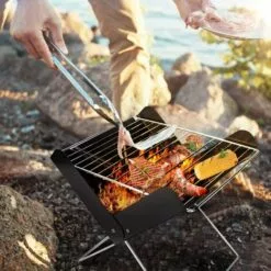 OYLDA Barbecue à Charbon De Bois Barbecue Portable En Acier Inoxydable Barbecue Fumeur Pliable Barbecue De Bureau Grill De Table Pour Camping En Plein Air Pique-Nique Garden Party 31x26x29cm X Forme -France Barbecue Soldes Boutique 67930458 2