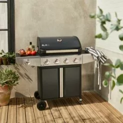 ALICE'S GARDEN Barbecue Au Gaz - Bazin Gris Anthracite - Cuisine Extérieure 5 Brûleurs Dont 1 Feu Latéral Avec Tablettes Et Thermomètre. Rangement. Roues - Noir -France Barbecue Soldes Boutique 7263635 3