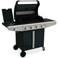 ALICE'S GARDEN Barbecue Au Gaz - Bazin Gris Anthracite - Cuisine Extérieure 5 Brûleurs Dont 1 Feu Latéral Avec Tablettes Et Thermomètre. Rangement. Roues - Noir -France Barbecue Soldes Boutique 7263635 4