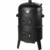 TECTAKE Barbecue 3 En 1, Grill, Fumoir, Smoker Avec Thermomètre Et Crochets Pour Fumer - Charbon De Bois Noir - Noir