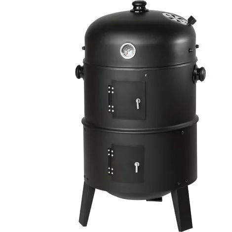 TECTAKE Barbecue 3 En 1, Grill, Fumoir, Smoker Avec Thermomètre Et Crochets Pour Fumer - Charbon De Bois Noir - Noir 3 TECTAKE Barbecue 3 En 1, Grill, Fumoir, Smoker Avec Thermomètre Et Crochets Pour Fumer - Charbon De Bois Noir - Noir