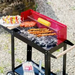 TECTAKE Barbecue Charbon De Bois Mobile + 2 Grilles Et 3 Etagères En Acier 86 Cm X 34 Cm X 80 Cm Noir Rouge - Noir/rouge -France Barbecue Soldes Boutique 7514427 3