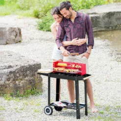 TECTAKE Barbecue Charbon De Bois Mobile + 2 Grilles Et 3 Etagères En Acier 86 Cm X 34 Cm X 80 Cm Noir Rouge - Noir/rouge -France Barbecue Soldes Boutique 7514427 4
