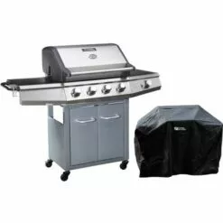 HABITAT ET JARDIN Barbecue Gaz Avec LED "Bingo 5" - 5 Brûleurs Dont 1 Latéral - 15.2kW + Housse Protection - Argenté