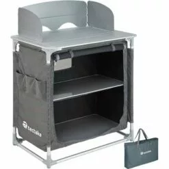 TECTAKE Cuisine D'Extèrieur, Cuisine De Camping, Meuble De Camping De Rangement 76 Cm X 53,5 Cm X 107 Cm - Gris